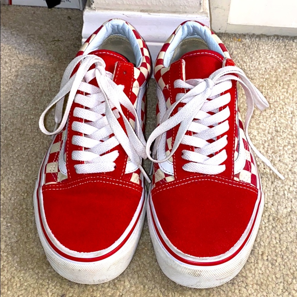 Women’s red and white checkered VANS